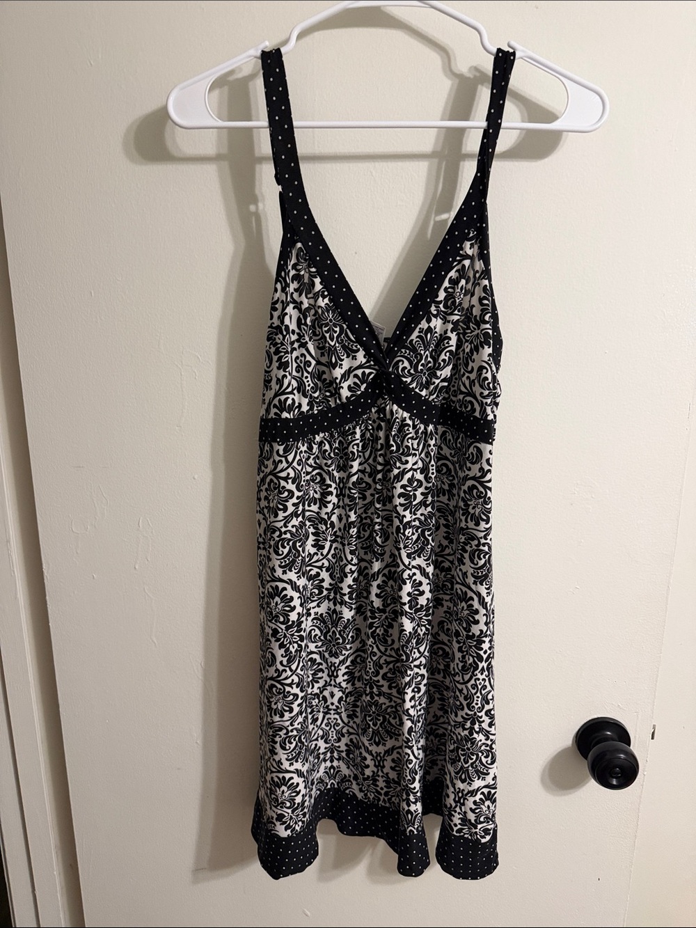 New Directions Black & White Damask Chemise with Polka Dot Trim